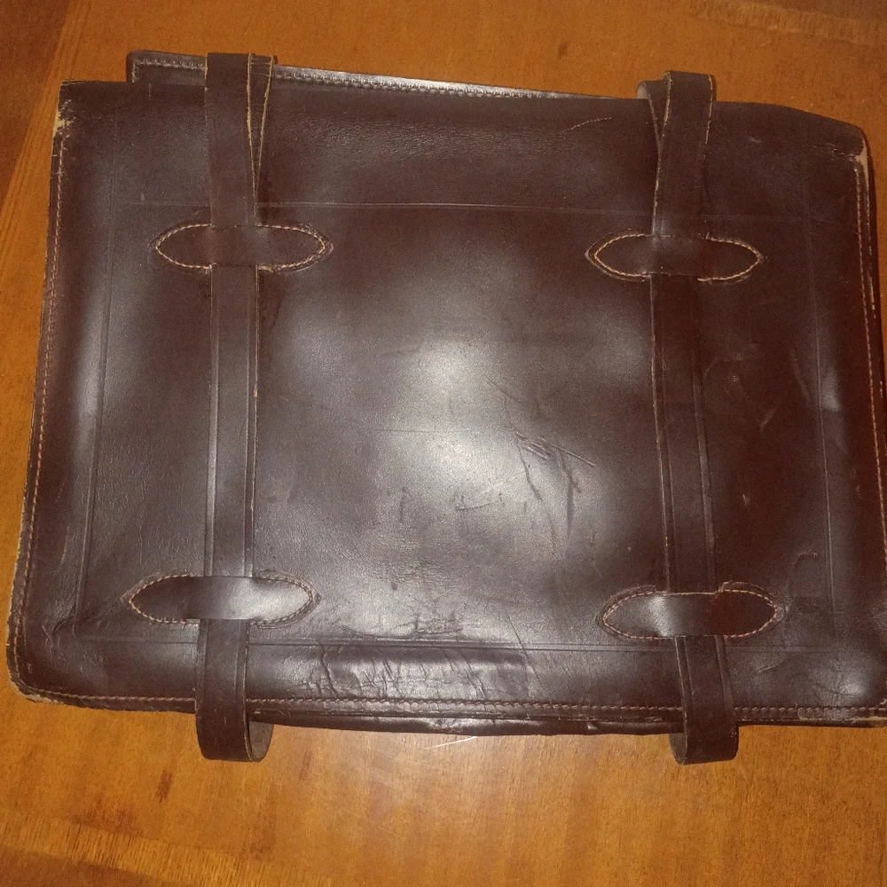 Vintage US Government Type VIII Leather Briefcase Navigation Document Bag Brass
